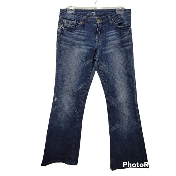7 For All Mankind Denim - 7 For All Mankind Embellished Rhinstone Flare Wide Boot Leg  Jeans  Size 28